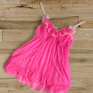 Vintage Y2K Victorias Secret hot pink ruffled cami lingerie babydoll chemise top